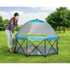 imageRegalo My Play Deluxe Portable Play Yard Indoor and OutdoorIncludes a Full Canopy Aqua 6Panel8 Panel  Canopy