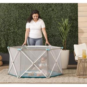 imageRegalo My Portable Play Yard Indoor and Outdoor Washable WhiteGrayTeal 6Panel