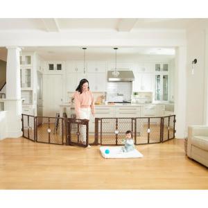 imageRegalo Plastic 192Inch Super Wide Adjustable Baby Gate and Play Yard 2In1 Bonus Kit Includes 4 Pack of Wall Mounts4 Count Pack of 1Brown w Door