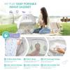 imageMy Play Baby Portable Infant Bassinet Indoor Outdoor UPF 50 Canopy Mesh Sides 29x14 Inches Foldable Travel Playard with Toys Padded Base Newborn to 15 Pounds