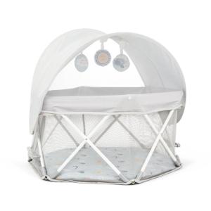 imageMy Play Baby Portable Infant Bassinet Indoor Outdoor UPF 50 Canopy Mesh Sides 29x14 Inches Foldable Travel Playard with Toys Padded Base Newborn to 15 Pounds