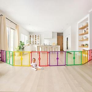 imageRegalo Safety 260Inch Super Wide Baby Gate and Play Yard 2in1 Convertible Plastic Baby Gate Extra Wide Safety Barrier Hardware Mounted Adjustable Panels for Openings Ages 624 Months